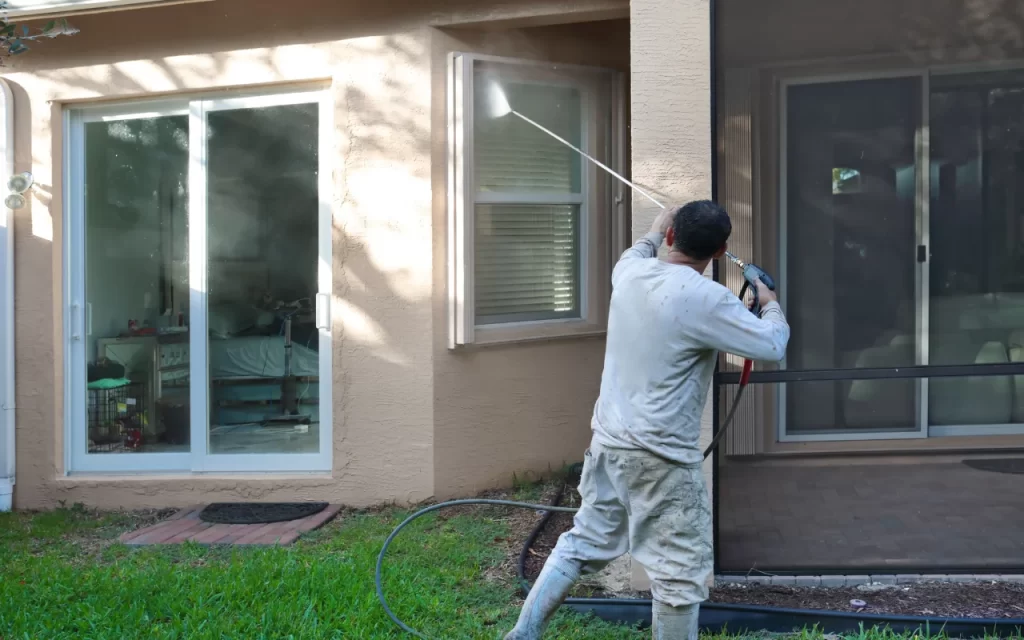 Brisbane exterior house painters painting a two-story house with durable, weather-resistant paint