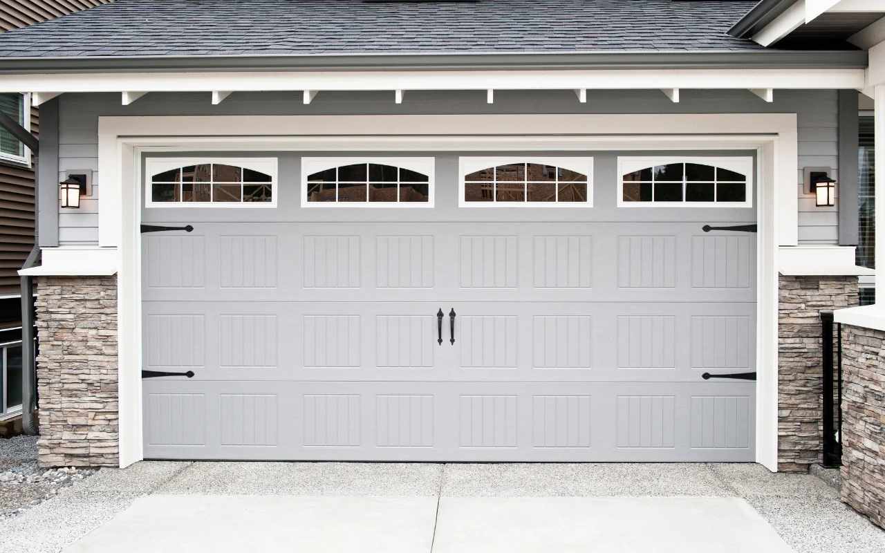 Freshly painted garage door with a smooth, modern finish
